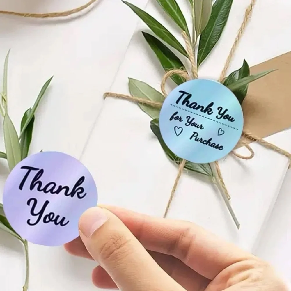 New 500 Pcs Laser Holographic Thank You  Silver Round Business Adhesive Stickers